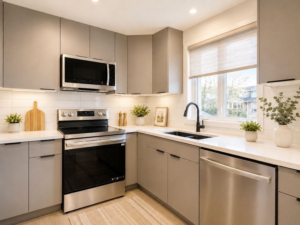 Kitchen with quartz counters